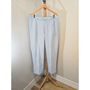 Paul Fredrick Mens Cotton Seersucker Chino Pants Sz 36 28 Blue White Stripe Cuff